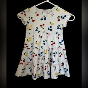 Hanna Anderson dress cotton pullover cherries ruffle little girl size 4